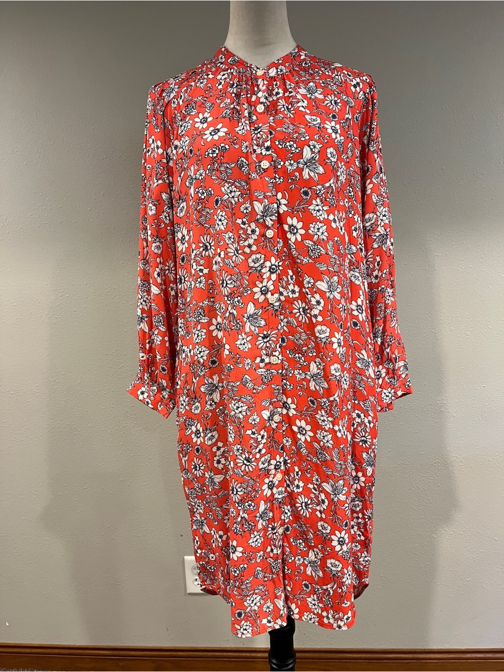 Gap Floral Button-Front long sleeves Red Midi Dress size extra small